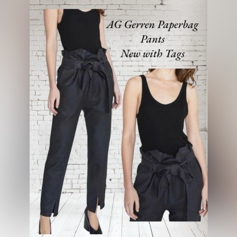 AG Gerren Paperbag Cotton High Waist Pants Small in Black
